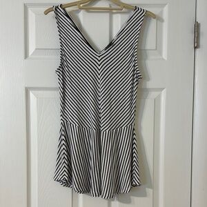 Cable & Gauge Black and White Asymmetrical Peplum Tank Top